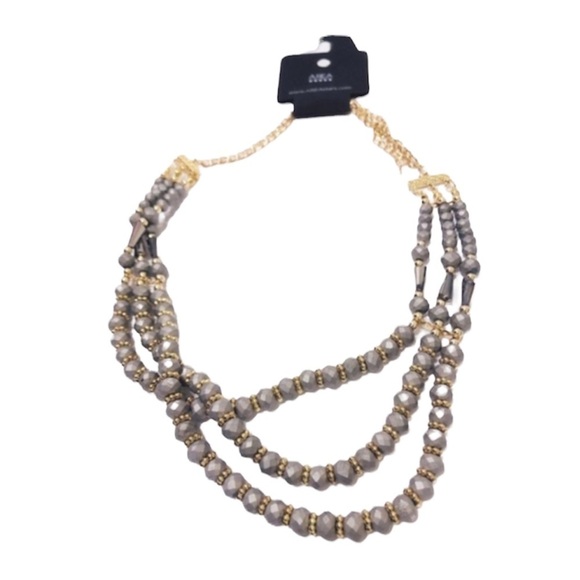 AREA STARS Womens Silver Gray Gold tone Multi Beaded Strands 16" Necklace NEW - Picture 1 of 5